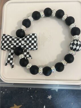 Black beaded checker key wristlet